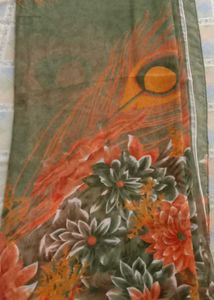 Vibrant Peacock &amp; Floral Print saree