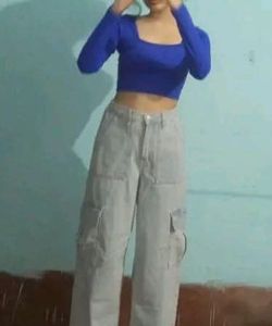 Blue Long Sleeve Crop Top