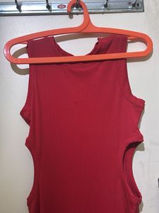 Red Ribbed Cut-Out Tank Top