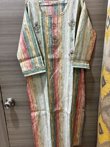 Elegant Striped Kurta with Embellishments