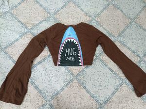 Brown Cropped Top with Bell Sleeves
