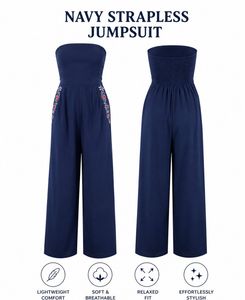 Navy blue strapless jumpsuit