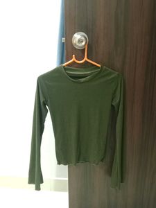 Olive Green Ribbed Long Sleeve Top