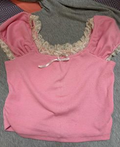 Cute Pink Lace Trimmed Top