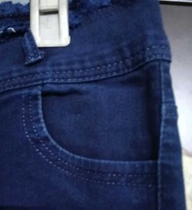 Blue Denim Shorts with Frayed Hem