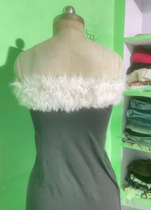 Black Maxi Dress with Fur Trim