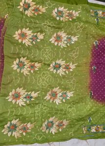 Beautiful Green &amp; Purple bandhani saree