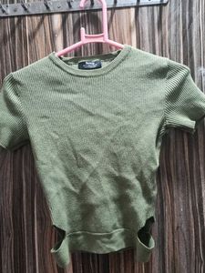 Olive Green Top &amp; White Cargo Pants Set