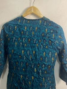 Teal Blue Ethnic Kurta with Gold Print