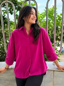 Vibrant Pink Oversized Button-Up Shirt