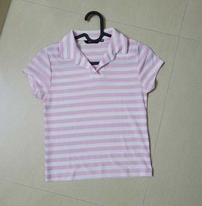 Nuon Pink and White Striped T Shirt