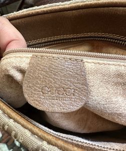Auth Gucci Vintage 1973 Logo Gold Plated Bag