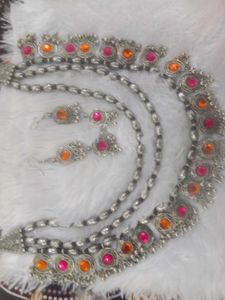 Boho Oxidized Silver Necklace Set
