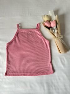 Pink Ribbed Square Neck Tank Top