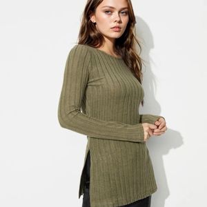 Ribbed Long Sleeve Beige Top
