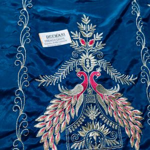 *French Crepe Peacock Embroidered Suit with Zari W