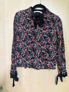 Zara Floral Top with A Tie Up At Neck