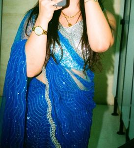 Stunning Blue Sequined Saree