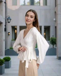 Shein Elegant White Wrap Top