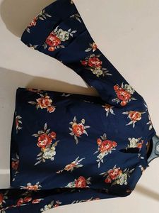 Stylish Navy Floral Print Bell Sleeve Top