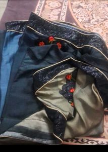 Elegant Black Saree with Floral Embroidery