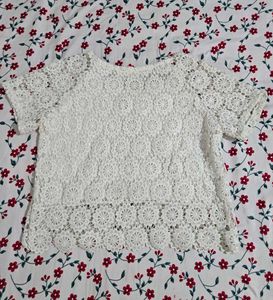 White Crochet Short Sleeve Top