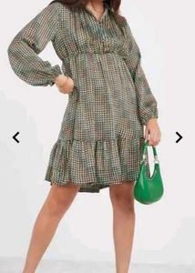 Printed Tiered Dress With Cuffed Sleeves