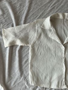 White Textured Short Sleeve Top