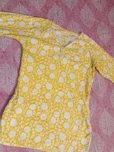Yellow Floral Print Kurta for College wear
