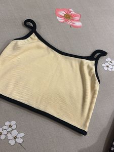 Ribbed Yellow Cami Top with Black Trim