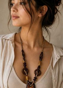 Boho Wooden Beaded Statement Necklace