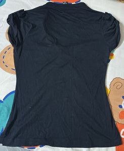 Classic Black V-Neck Ruched Top
