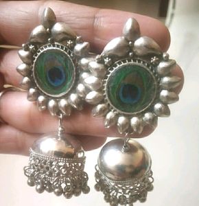 Peacock Jhumka Earrings and Ring Set