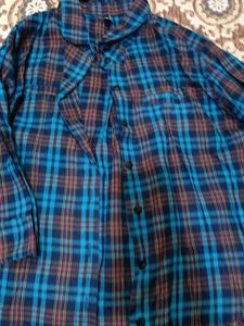 Blue Plaid Frayed Hem Shirt
