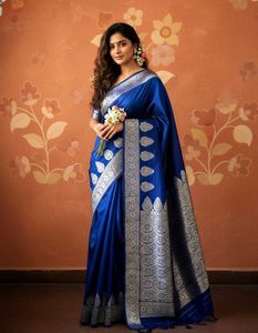 Royal Blue Silk Saree with Silver Border