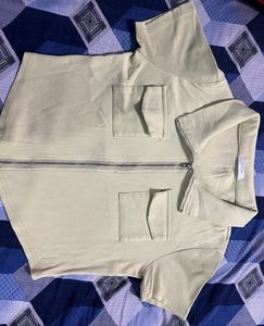 Zip-up Pocketed Cropped Top
