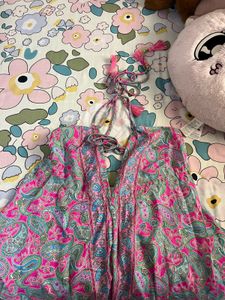 Pink Paisley Print Halter Neck Maxi Dress