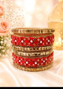 New Bangles Red & Gold Embellished Bangle