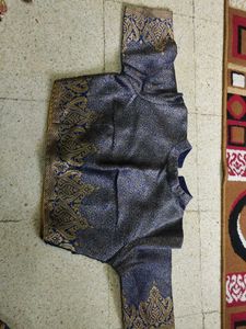 Elegant Blue Brocade Blouse