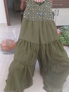Green Ethnic Gown with Polka Dots