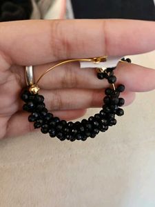 Black Beaded Hoop Earrings