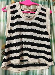 Oversized Striped Cropped Knit Top