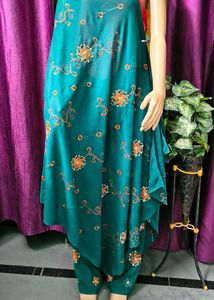 Elegant Teal Embroidered Dupatta & Pant Set