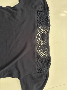 Chic Black Lace Back T-Shirt