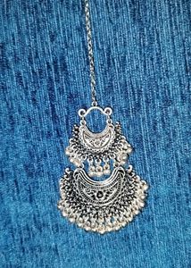 Elegant Silver Oxidized  maangtika and 2 earings J