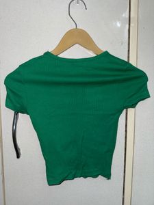 Green Ribbed Crop Top