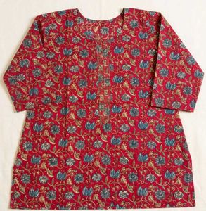 Red Floral Print Cotton Kurti