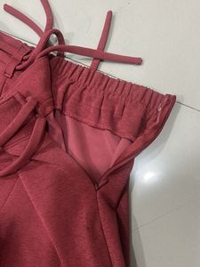 Flared Red Pants with Tie Detail