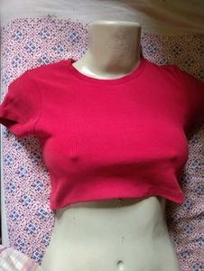 Bright red Ribbed Cropped Top