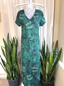 Imported V-Neck Tropical Print Maxi Dress